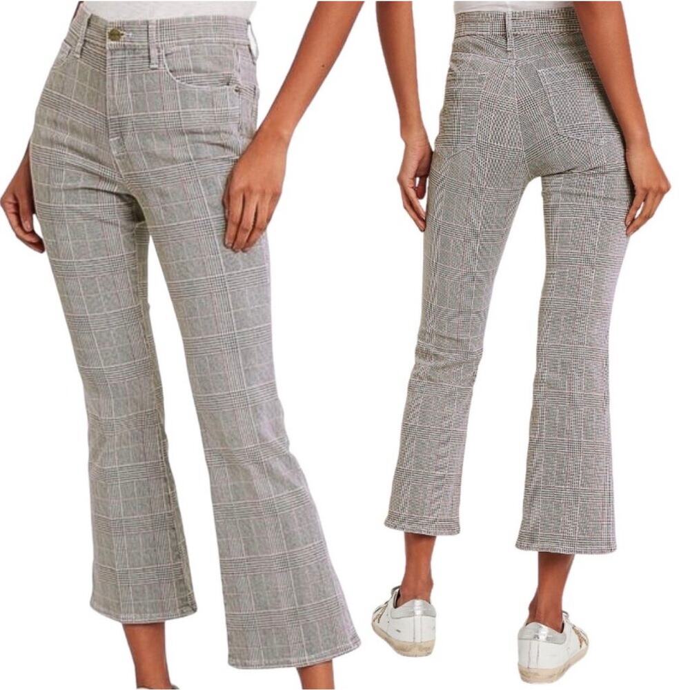 FRAME Le Crop Mini Boot Washed Plaid Gray Denim Jeans Boot Cut Flare Size 25